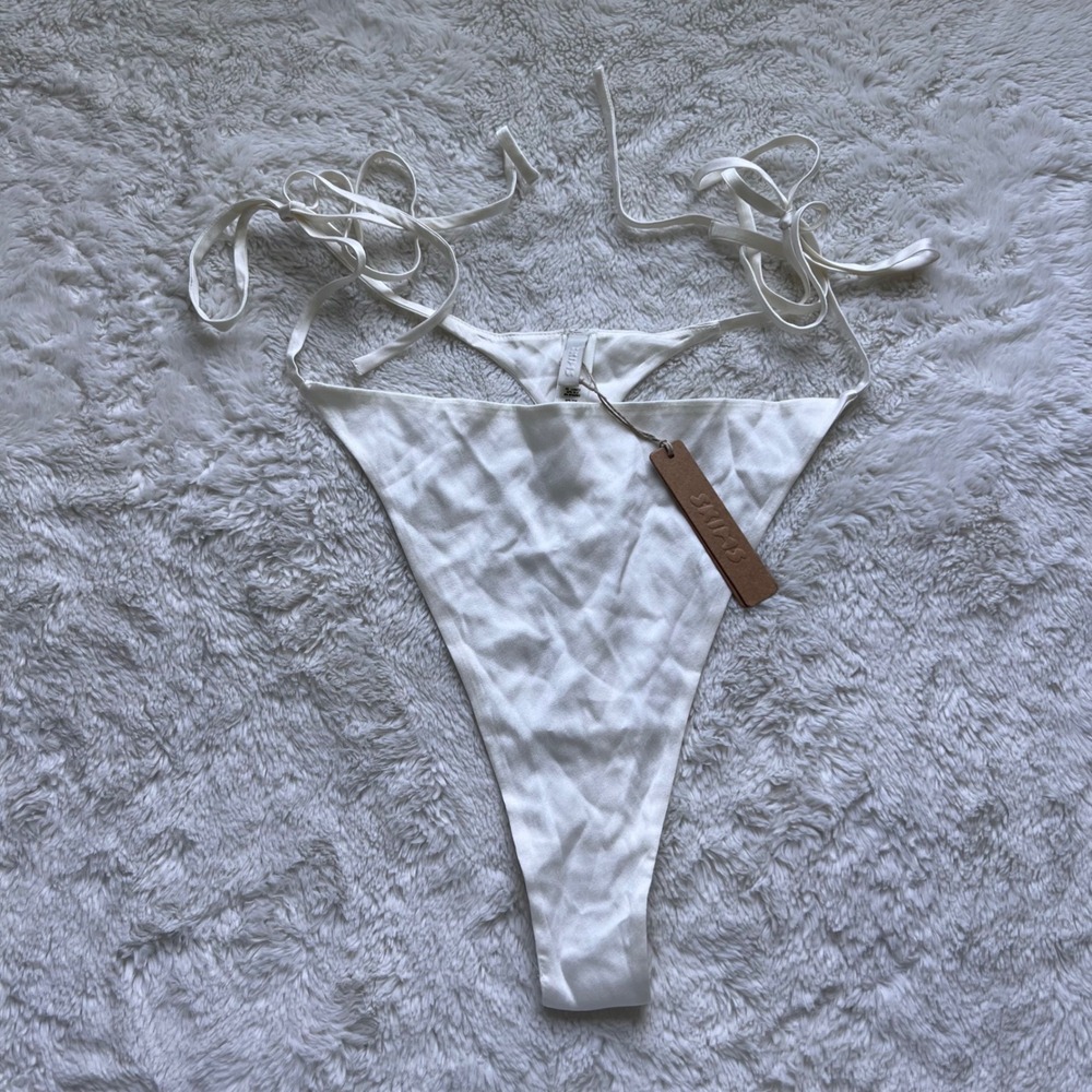 Skims Bridal Silk Thong Marble White Adjustable Side Tie PN-BIK-2972 Womens 3X